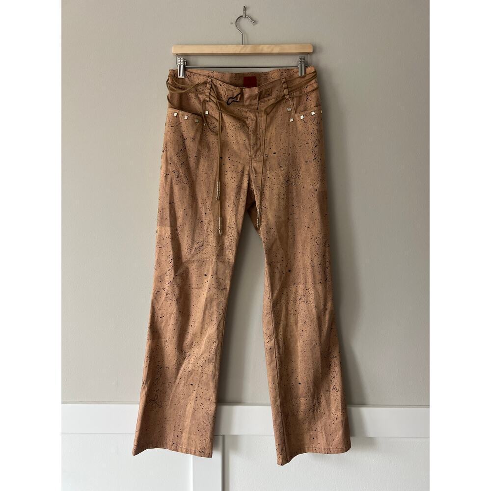 Very Vera Wang Y2K Tan Embellished Flare Pants Petite 8 Studded Belted